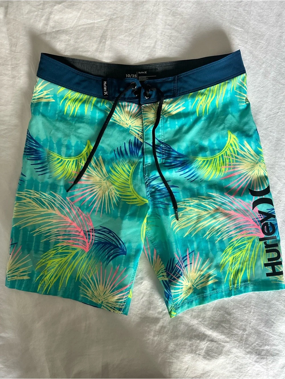 Excellent Condition! Boys 10/25 Hurley Teal Tropical Palm Print Boardshorts